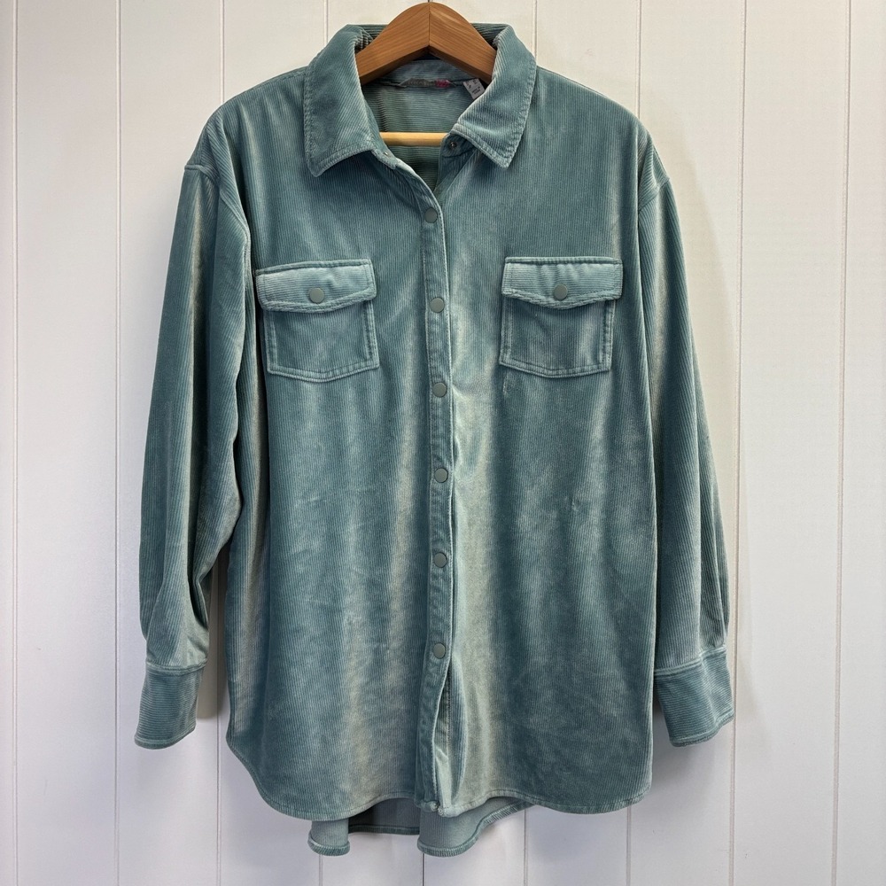 Isaac Mizrahi Womens Preppy Velour Ribbed Button Down Top Size L Comfy Casual